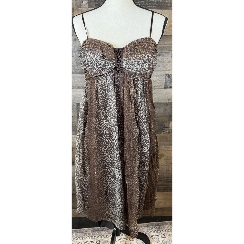 VTG Nicole by Nicole Miller Cheetah Animal Print Silk Maxi Dress Sz 6‎ Lined